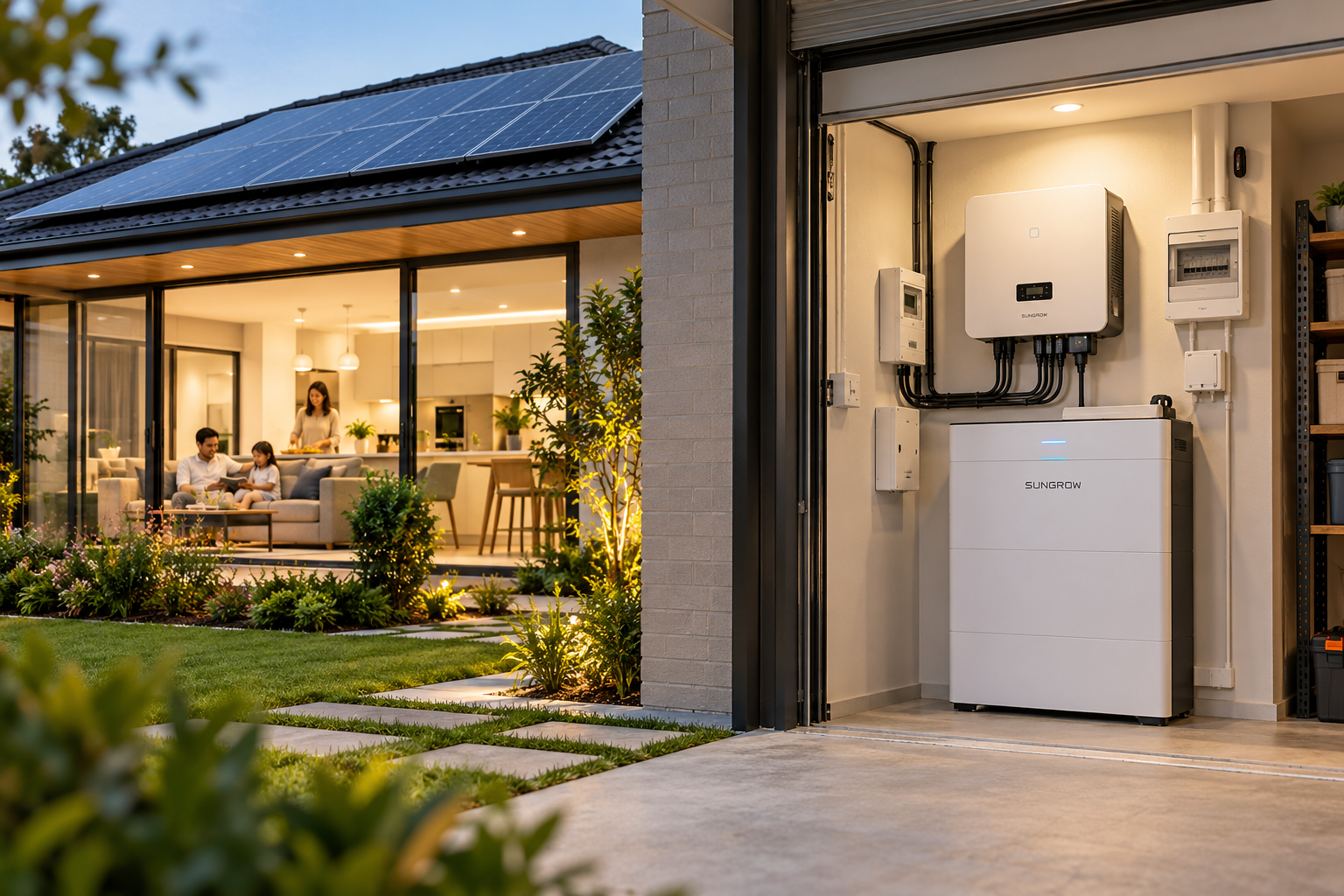 Residential solar battery installed at a modern home